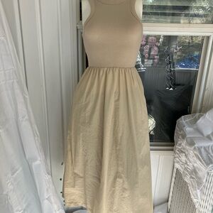Sleeveless Beige Midi Dress with Pockets!